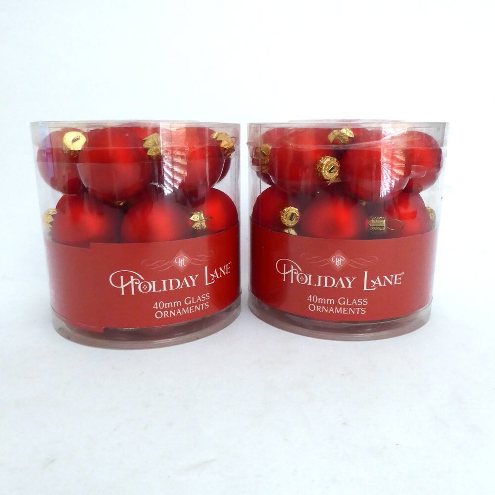 NEW 1.6” (40mm) CHRISTMAS GLASS BALL 42 ORNAMENTS MATTE RED LOT OF 2 TUBES - Picture 1 of 7